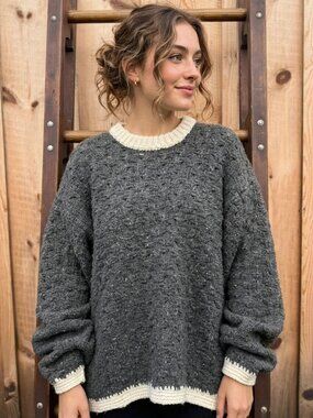 Vintage 90s Rey Wear Grey Chunky Sweater Women’s Large Wool Ecuador